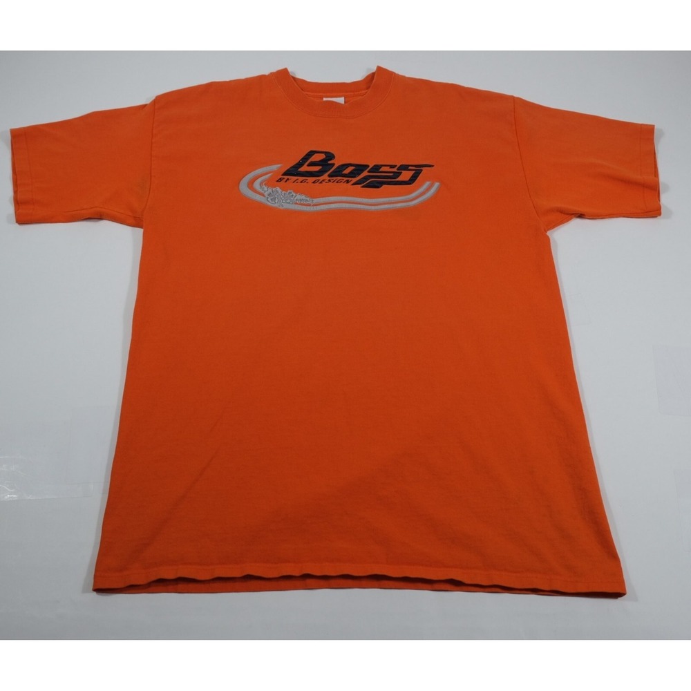 Boss T-Shirt Mens XL Orange Boss By I.G. Design Vintage 90s Graphic Raised Logo